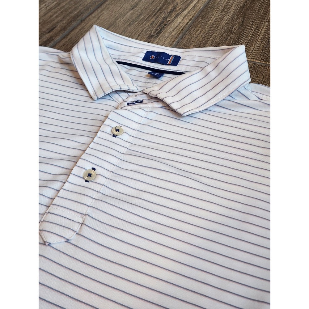 Stitch Golf Mens XXL Polo Shirt White Blue/Pink Striped Performance
